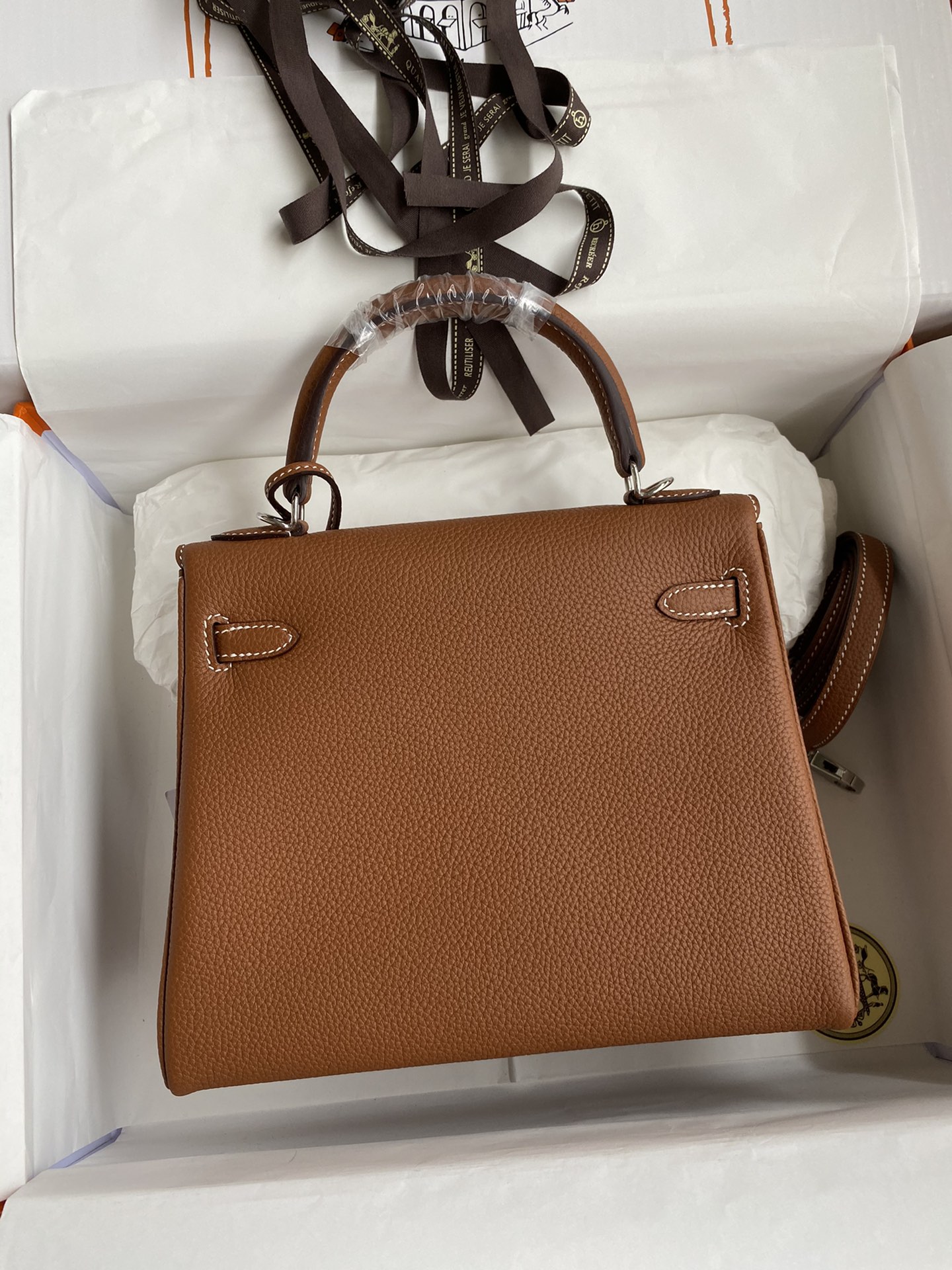 Hermes Kelly 25cm Handbag Shoulder Bag in Brown Togo Leather